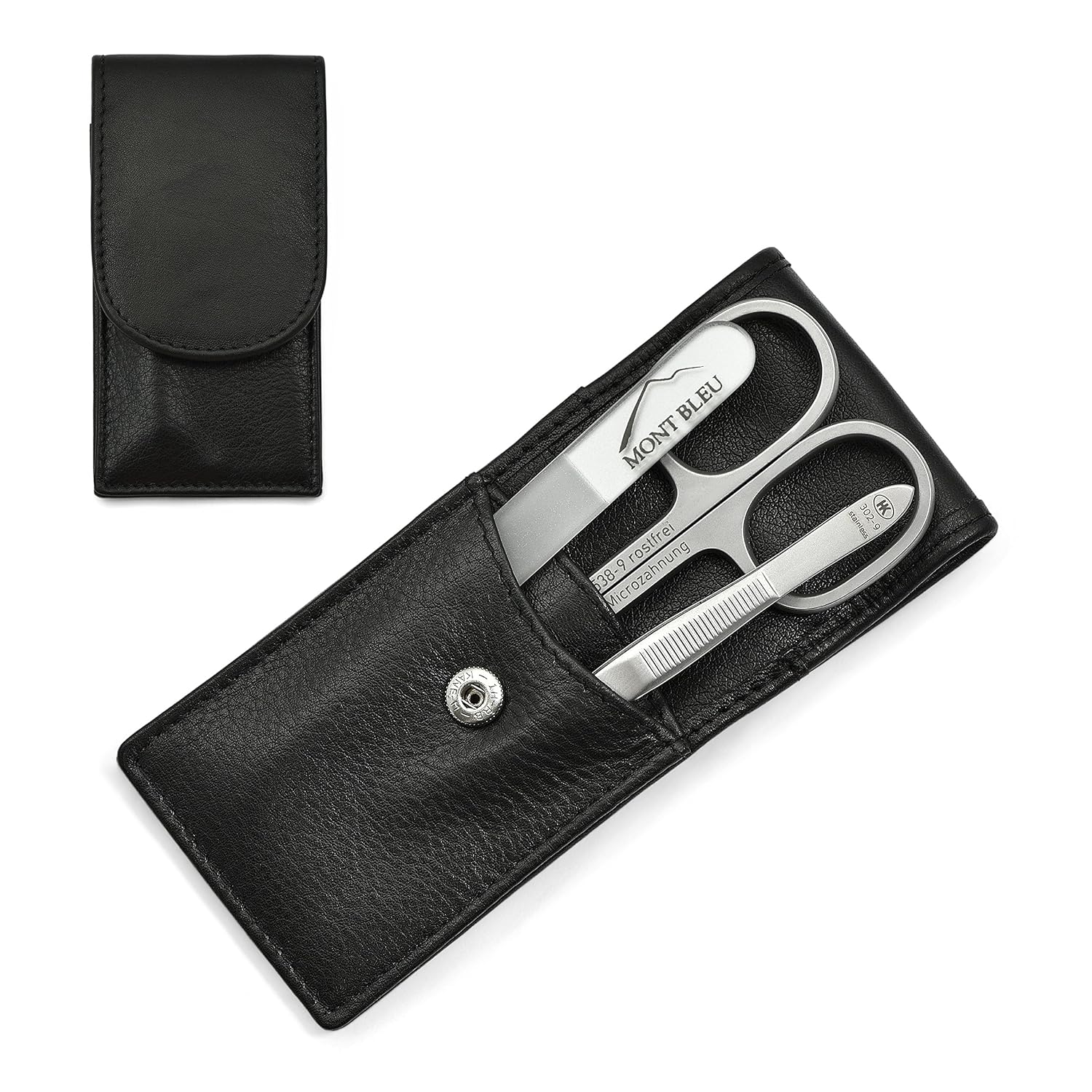 Hans Kniebes Luxury 3-Piece Manicure Set with crystal nail file, in Nappa Leather Case | made in Germany