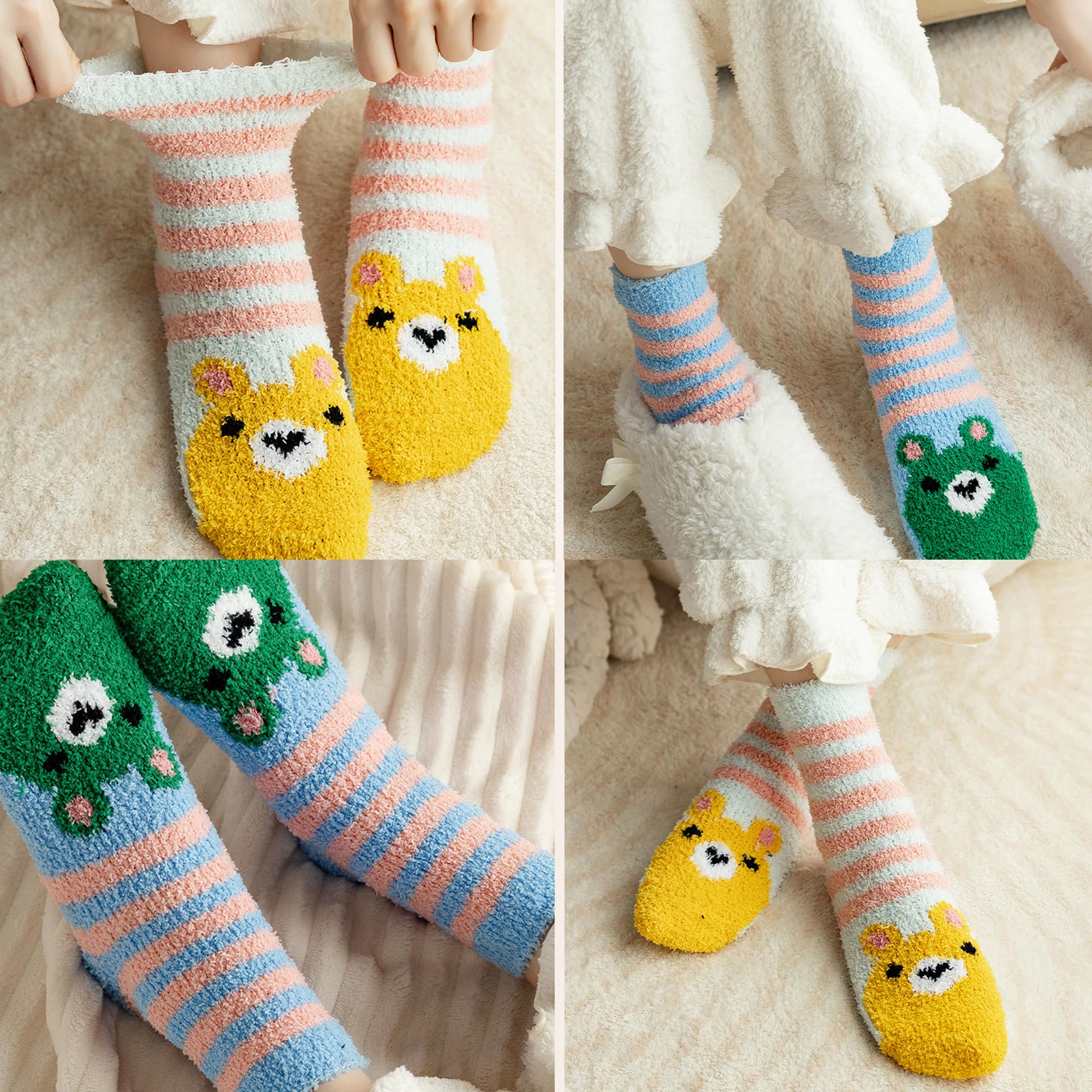 SISOSOCK Fuzzy Socks for Women Cute Cat Paw 5 Pairs Winter Fluffy Cozy Plush Slipper Socks With Gift Box for Women Girls Gifts