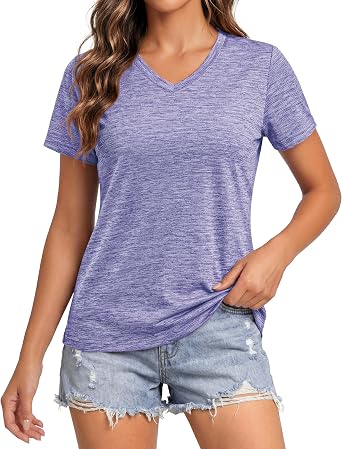 MAGCOMSEN Workout Tops for Women UPF 50+ Quick Dry Short Sleeve Sun Protection V-Neck Shirts Lightweight Hiking T Shirts