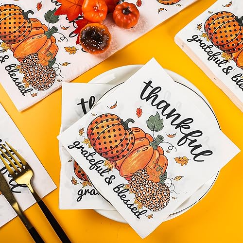 Miniatura 3 de peony man 60 servilletas de papel de Acción de Gracias, servilletas de almuerzo de Acción de Gracias, servilletas de fiesta de calabaza de otoño,
