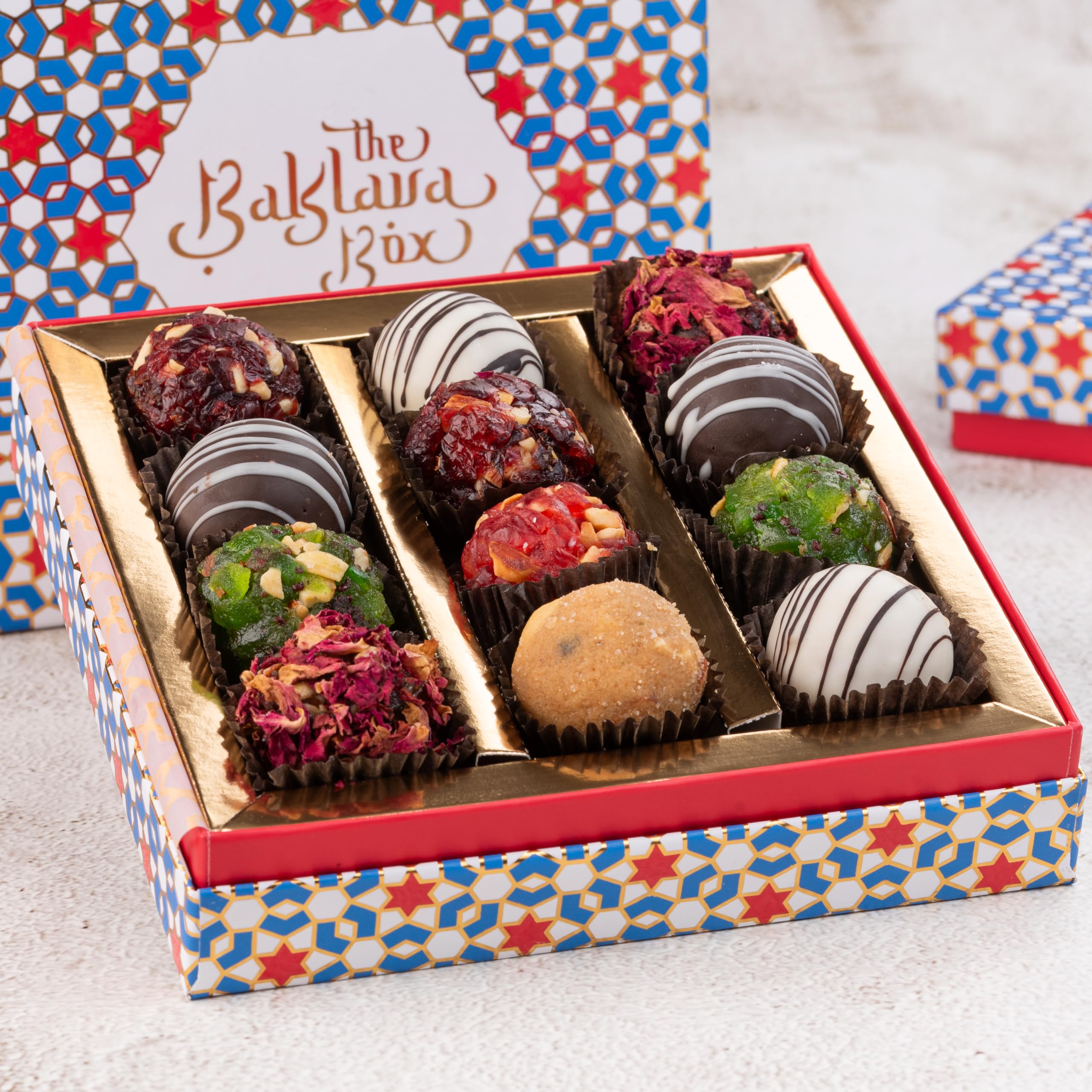 The Baklava Box Assorted Indian and Turkish Fusion Sweets enriched with Dry Fruits, Pure Ghee and Honey 250gms | Premium Gift Box with Bestsellers like Kiwi Bite, Choco, Strawberry and Cherry Laddu (B0CZXNSWHD) Amazon Price History, Amazon Price Tracker