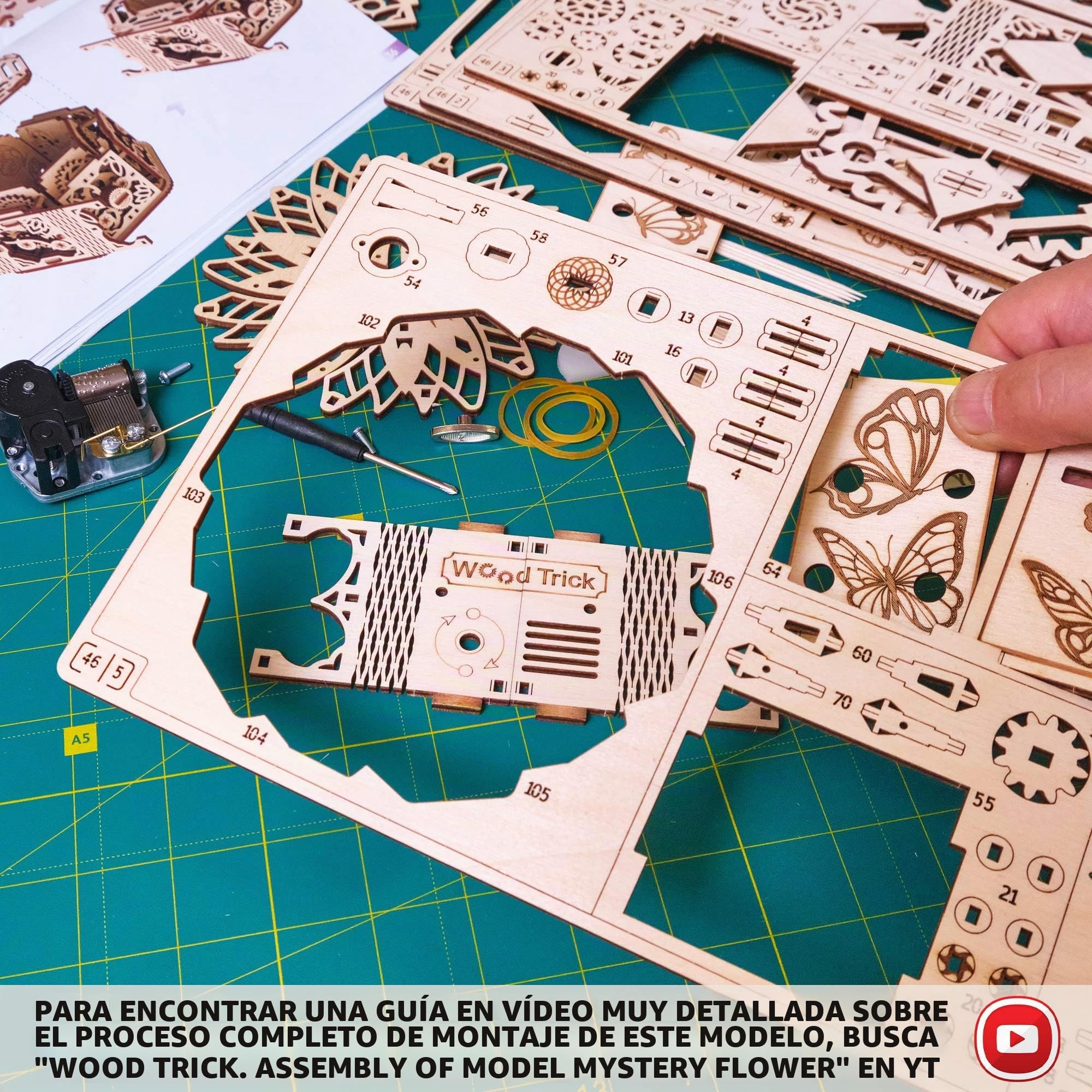 Wood Trick Mystery Flower Für Elise Kit de Caja de Música de Madera - Caja de Recuerdos y Joyas - Puzzle de Madera en 3D para Adultos y Niños para Construir - Hágalo Usted Mismo