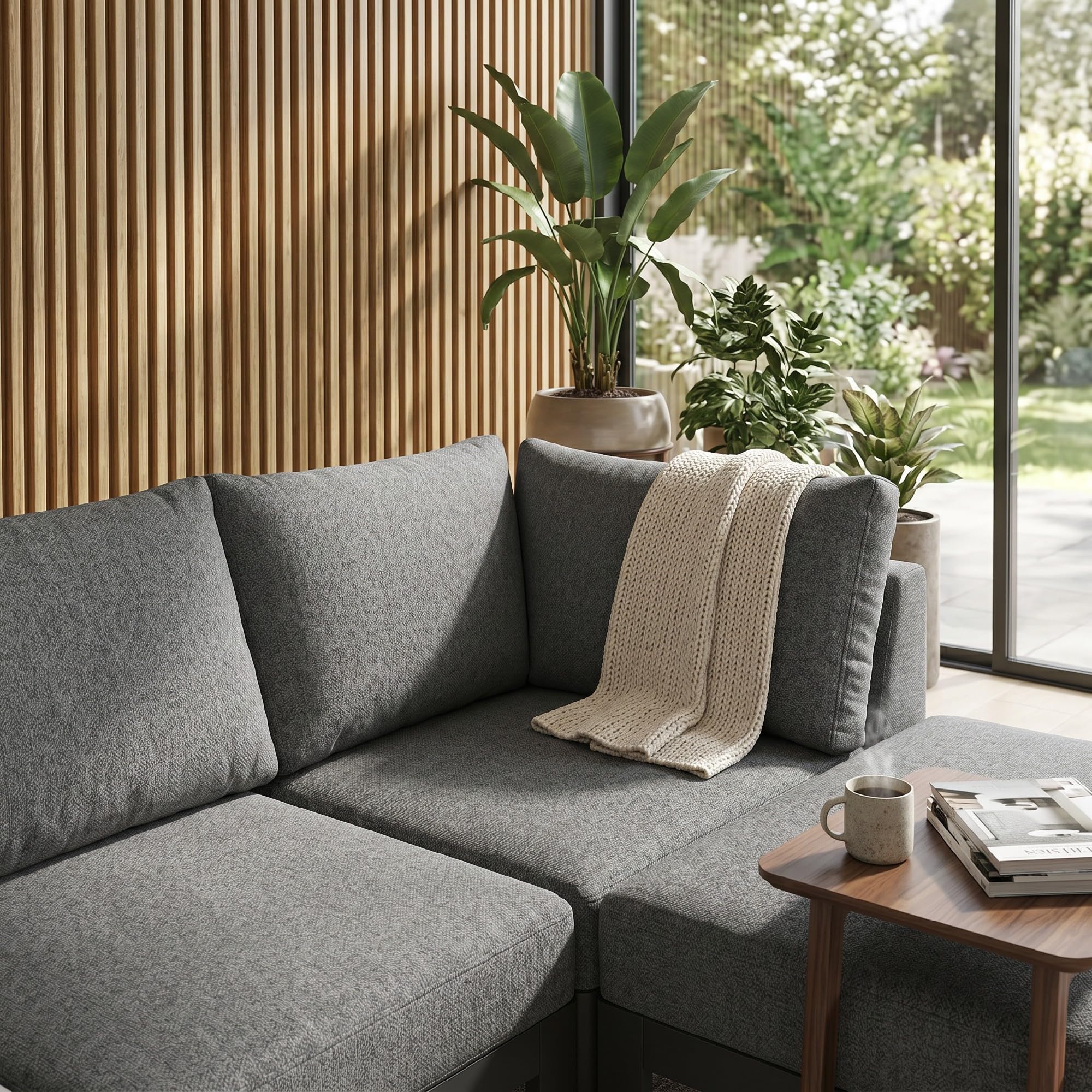 Outsunny 5-TLG. Gartenmöbel-Set mit Ecksofa, Doppelsofa, Couchtisch, Grau | Gartengarnitur inklusive Sitzkissen, Loungegruppe für Balkon und Terrasse, Balkonmöbel-Set
