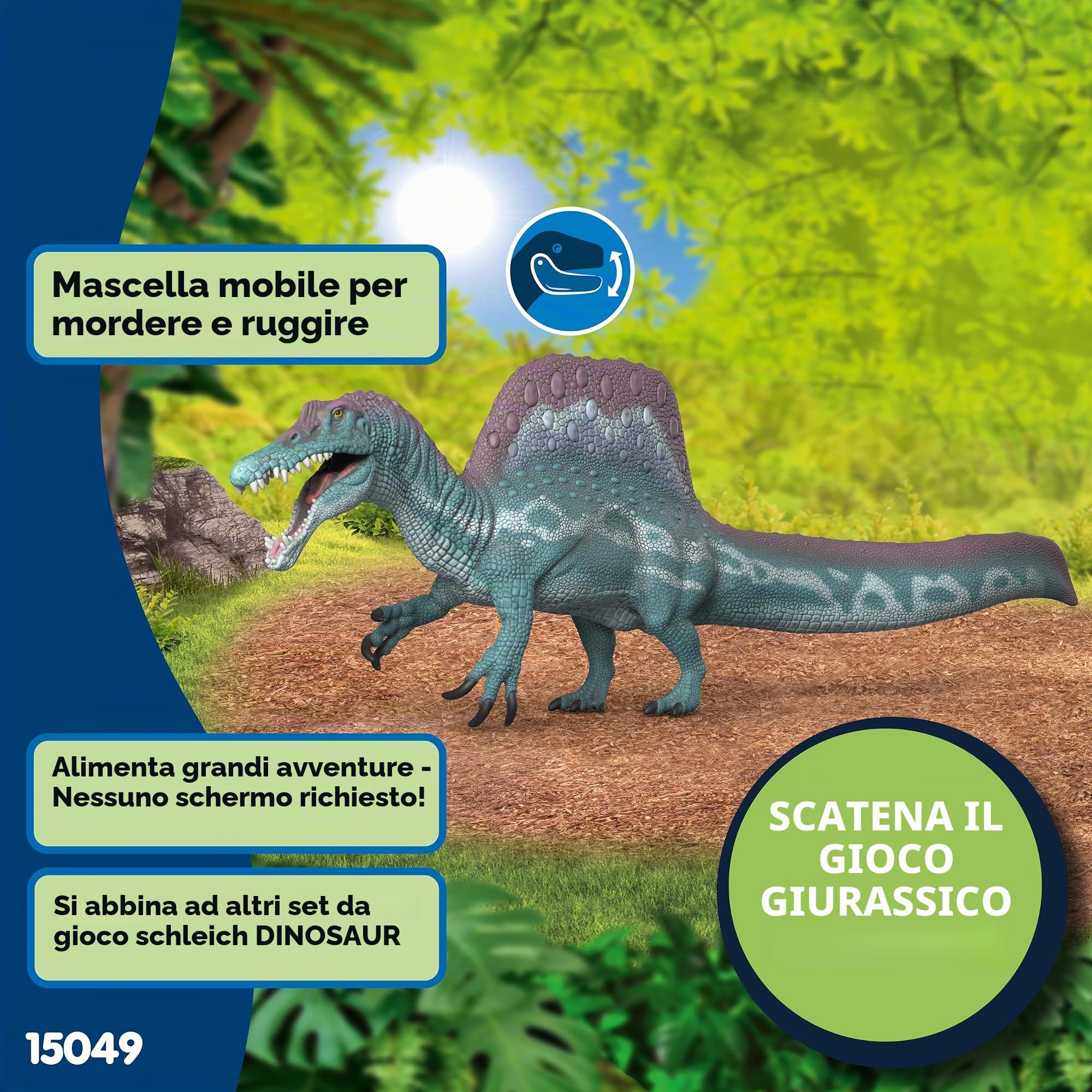 schleich DINOSAURS | Spinosauro 15049 | dinosauro dettagliato con mascella mobile | regalo per ragazze e ragazzi | giocattolo robusto per giocare e collezionare | figura dai 5 anni | 31 x 9 x 12 cm