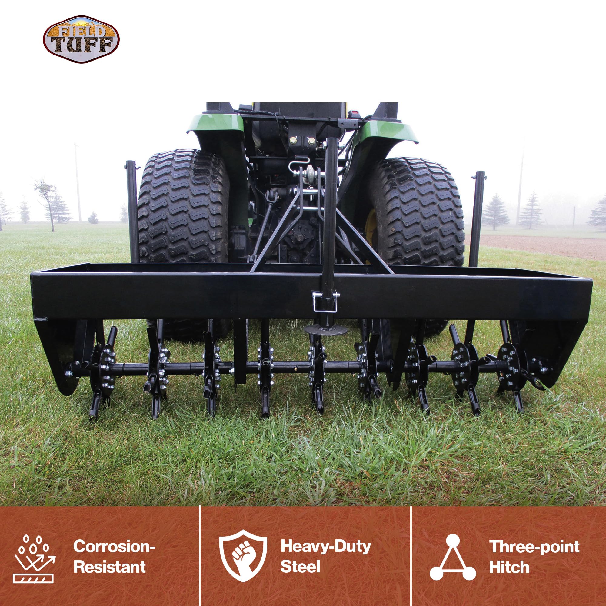 48 3-Point Plug Aerator with 54 Coring Plugs Heavy-Duty Weight Tray and Retractable Feet Fits Category 0 and 1 Tractors Black product thumbnail 3