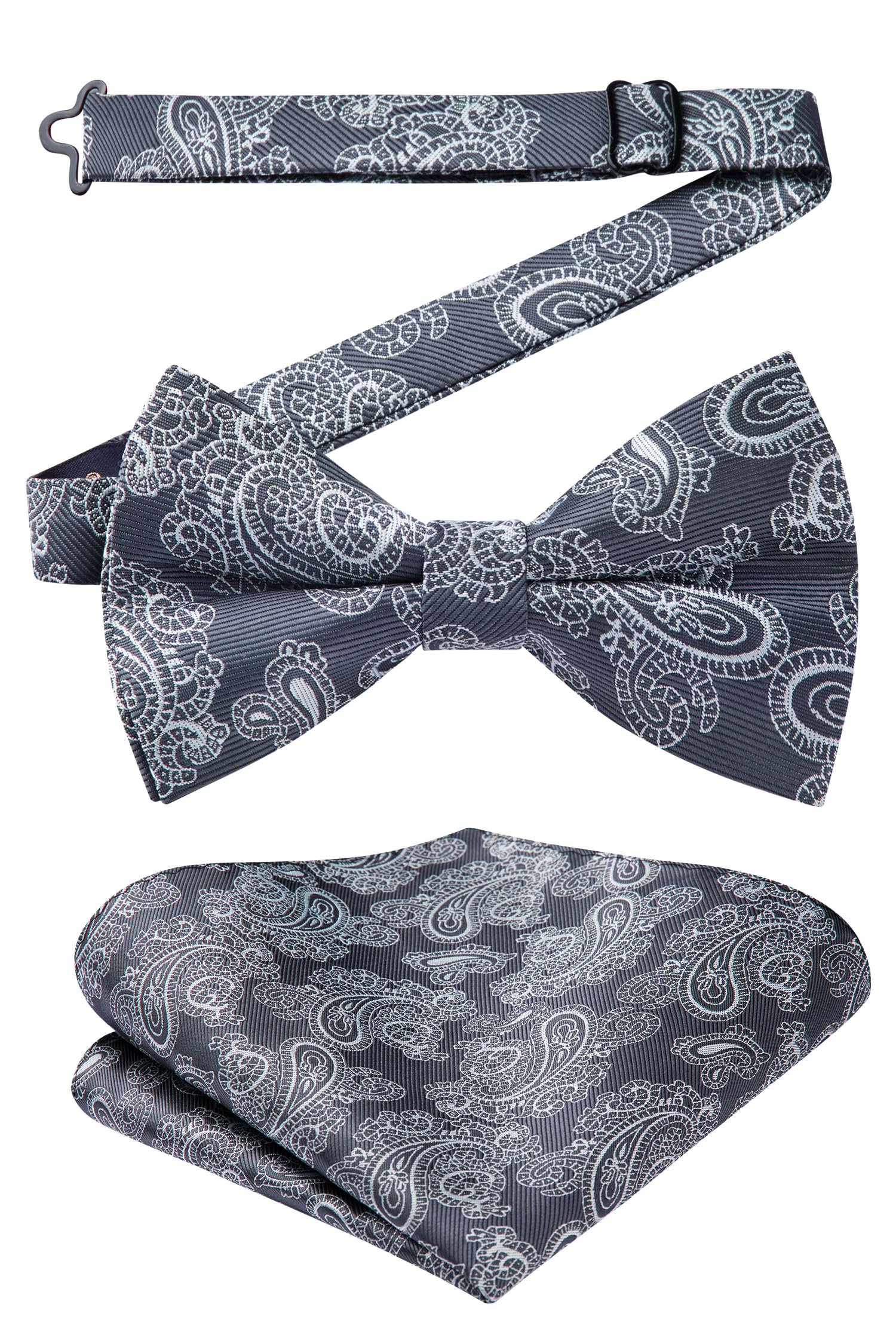 HISDERN Bow Ties for Men Paisley Floral Pre-tied Bowtie Pocket Square Set Men's Formal Bow Ties Wedding Party