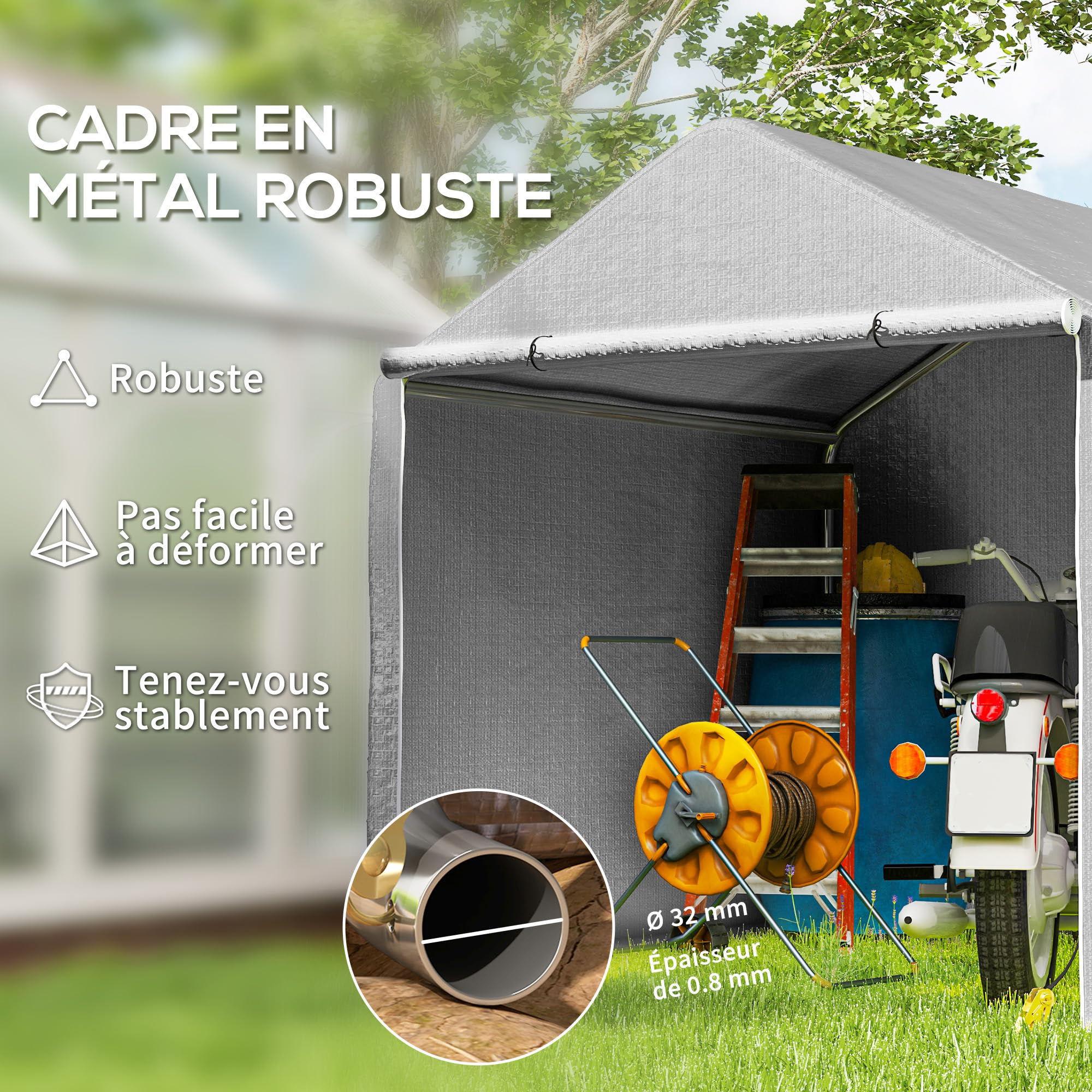 Outsunny Abri de Jardin 2 x 2 x 2 m abri vélo extérieur avec Cadre en Acier galvanisé, imperméable et résistant aux UV, Tente de Stockage pour vélo, Moto, Outils - Gris