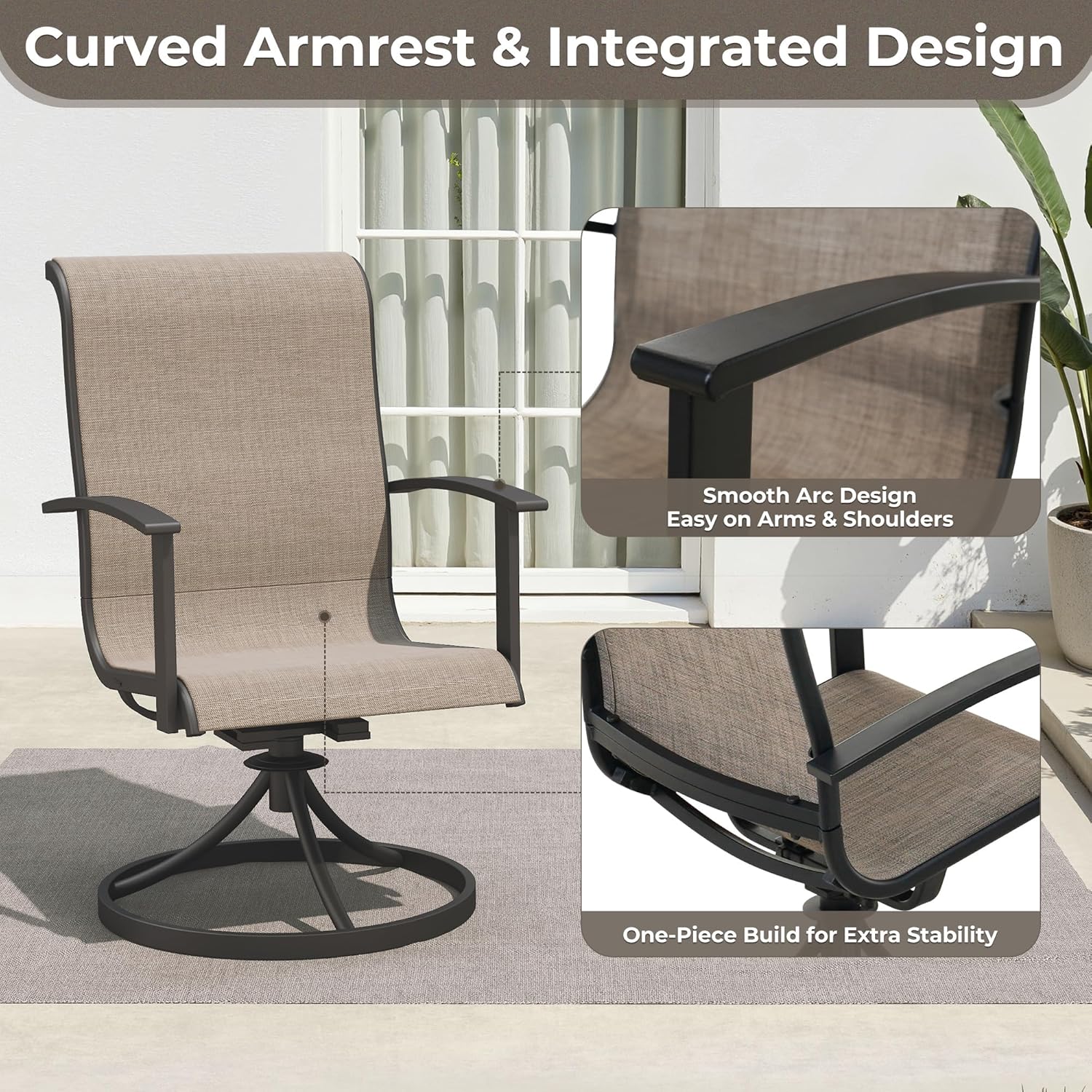 Grand Patio Outdoor Swivel Dining Chairs Set of 2, 360 Degree Mesh Sling Rocker Sets for Deck, Garden Backyard, Mixed Coffee