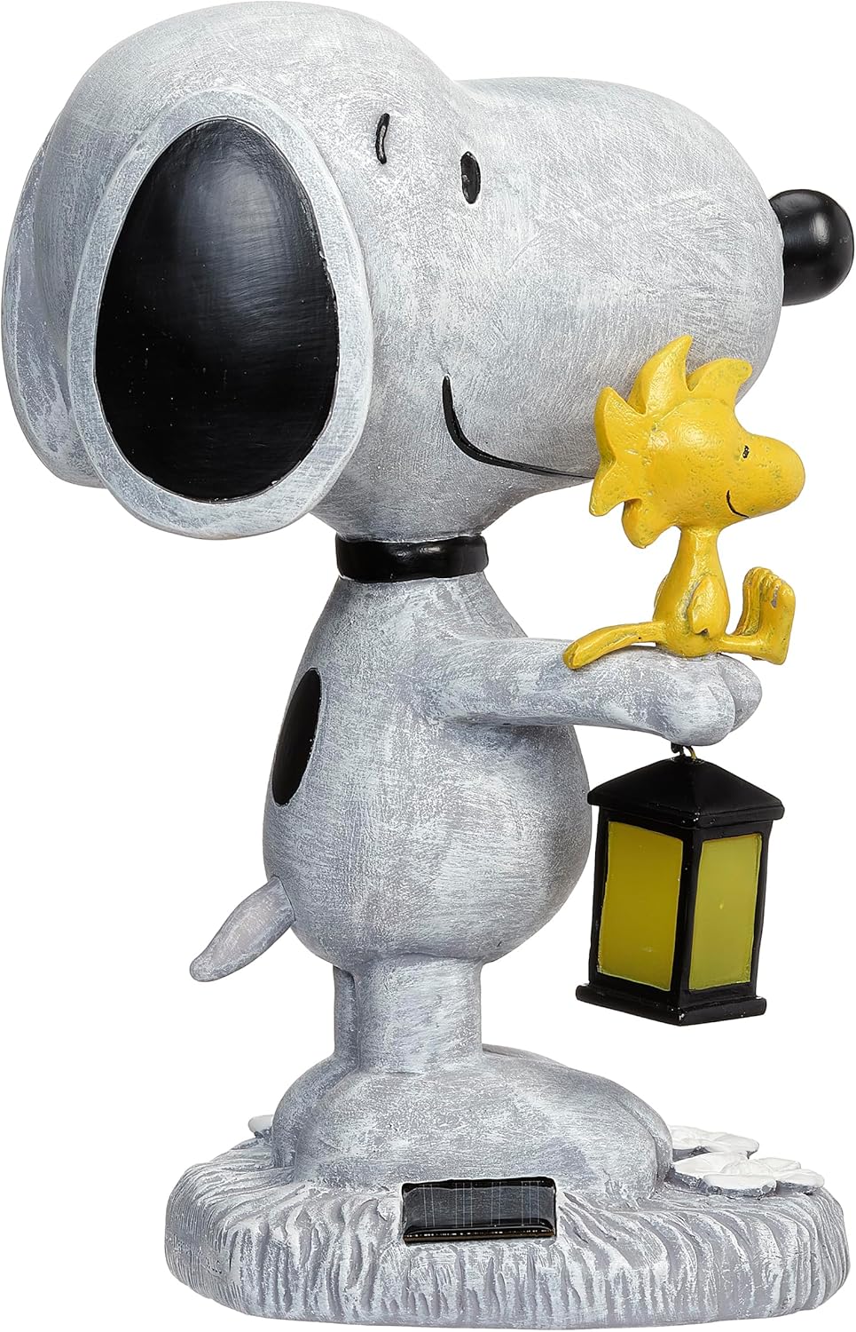 Roman 10.25" LED Solar Snoopy Garden Statue – Outdoor Peanuts Yard Décor with Woodstock & Lantern Light