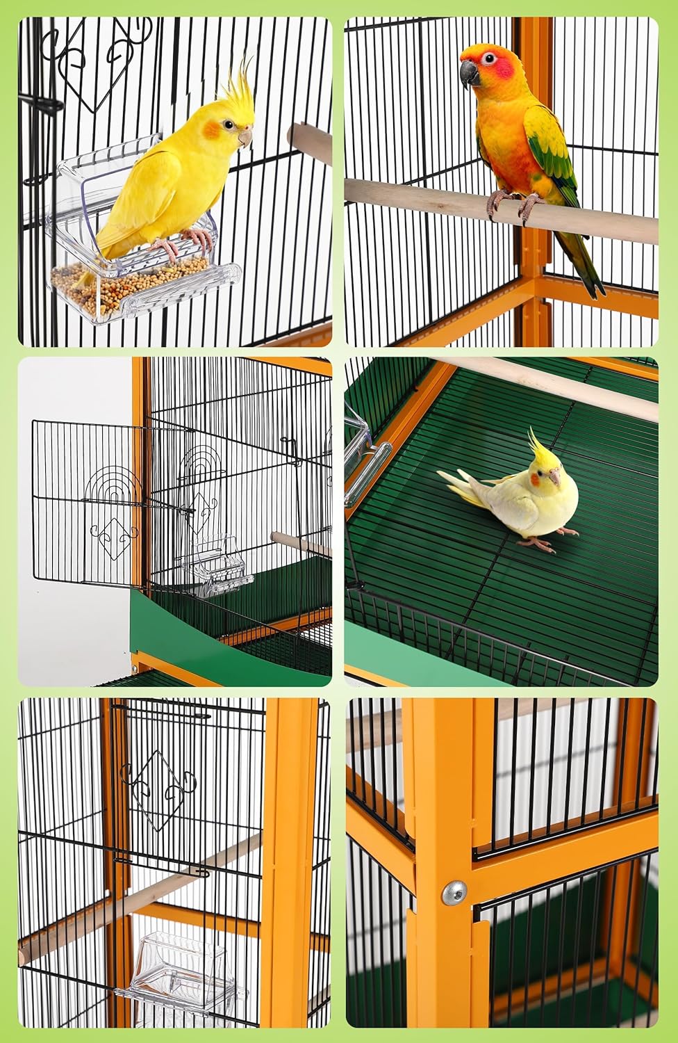 Birdcage Stand Play Center with Perches & Ladders, Indoor Outdoor Bird Playground, Rotated Ring, Removable Tray, Lockable Caster, Black for Macaw & Parakeet