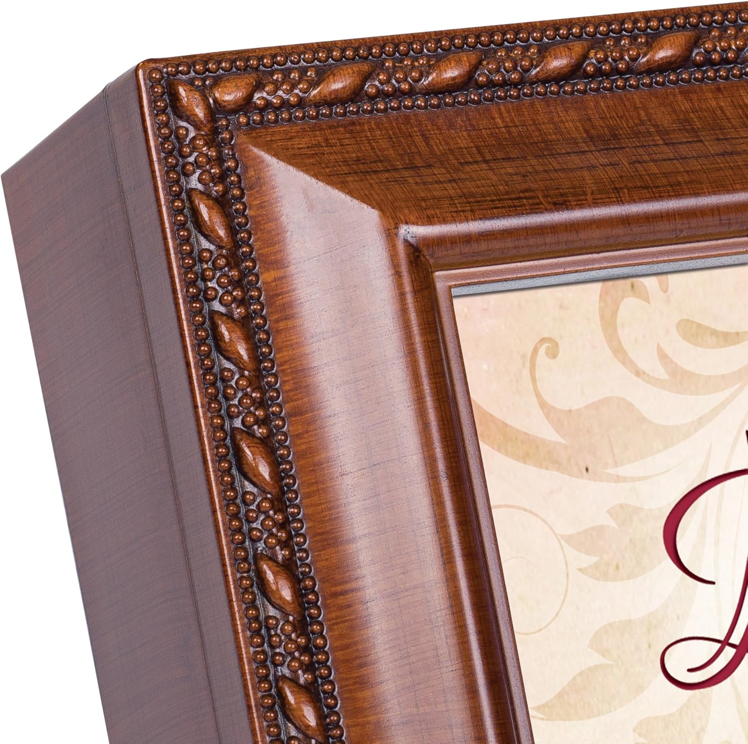 Cottage Garden Baptism Beginning of a Life Serving Woodgrain Rope Trim Jewelry Music Box Plays Jesus Loves Me