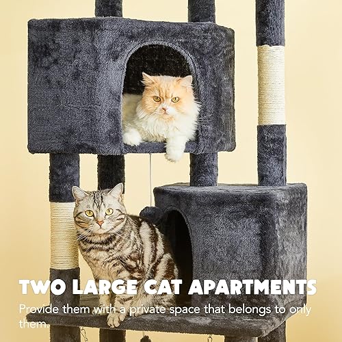Miniatura 3 de Árbol para gatos de interior  Torre grande de varios niveles para gatos de 63 pulgadas con 2 condominios para gatos grandes, 2 perchas acolchadas,