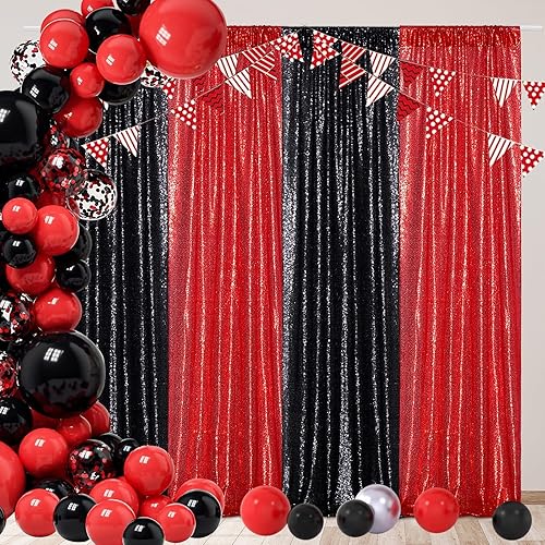 Miniatura 5 de Poise3EHome Cortinas de fondo de lentejuelas negras, 2 paneles de 2 x 8 pies con purpurina para cabina de fotos para Halloween, cumpleaños,