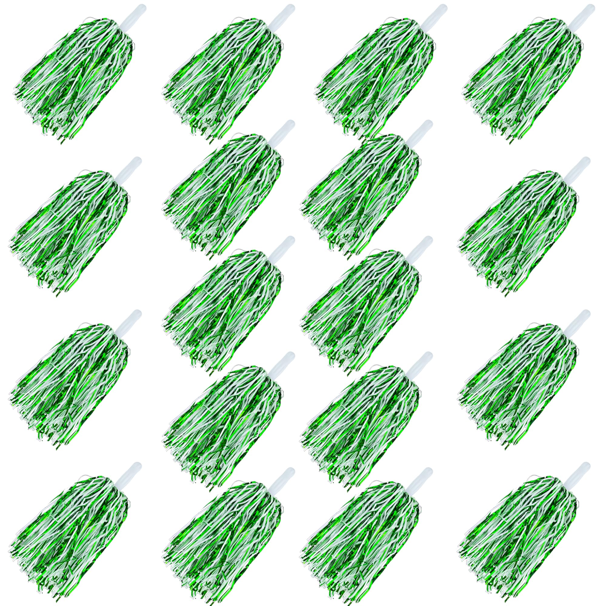 KDPATFAV18PCS Green White Metallic Foil Plastic Pom Poms with Baton Handle for Game Sports Squads Dancing Party Football Basketball Club Spirit Sports Stage Performance