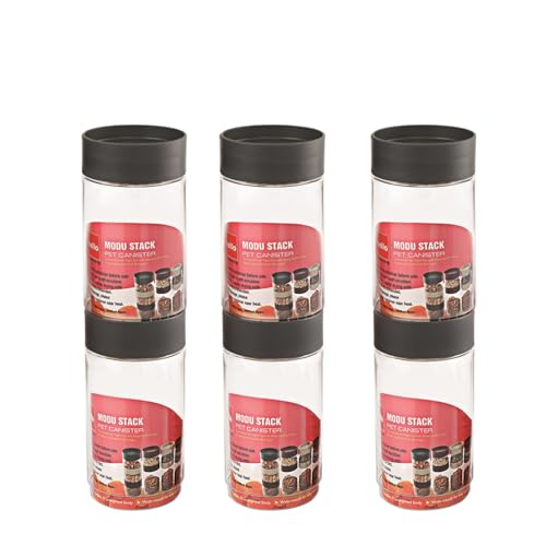 Image of CELLO Modustack Pet Storage Jar For Kitchen Set of 6 Pcs, 750 ml Grey | Freezer & Fridge Safe, See Through Airtight Stackable Pet Kitchen Storage Box Container Set For Beans, Whole Grains, Spices