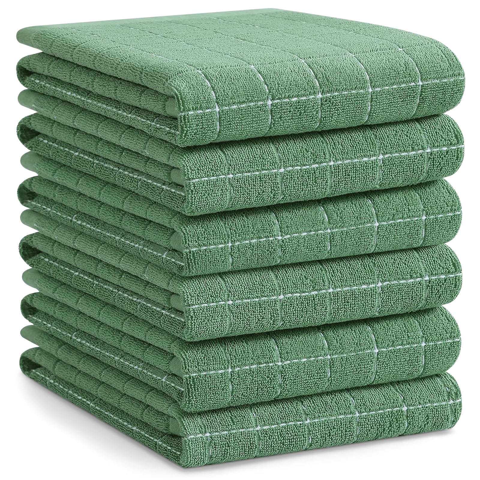 Homaxy 100% Cotton Terry Kitchen Towels, Large 6 Pack, Grass Green | Ultra Soft and Absorbent Dish Towels for Kitchen, Suitable for Drying and Washing Dishes