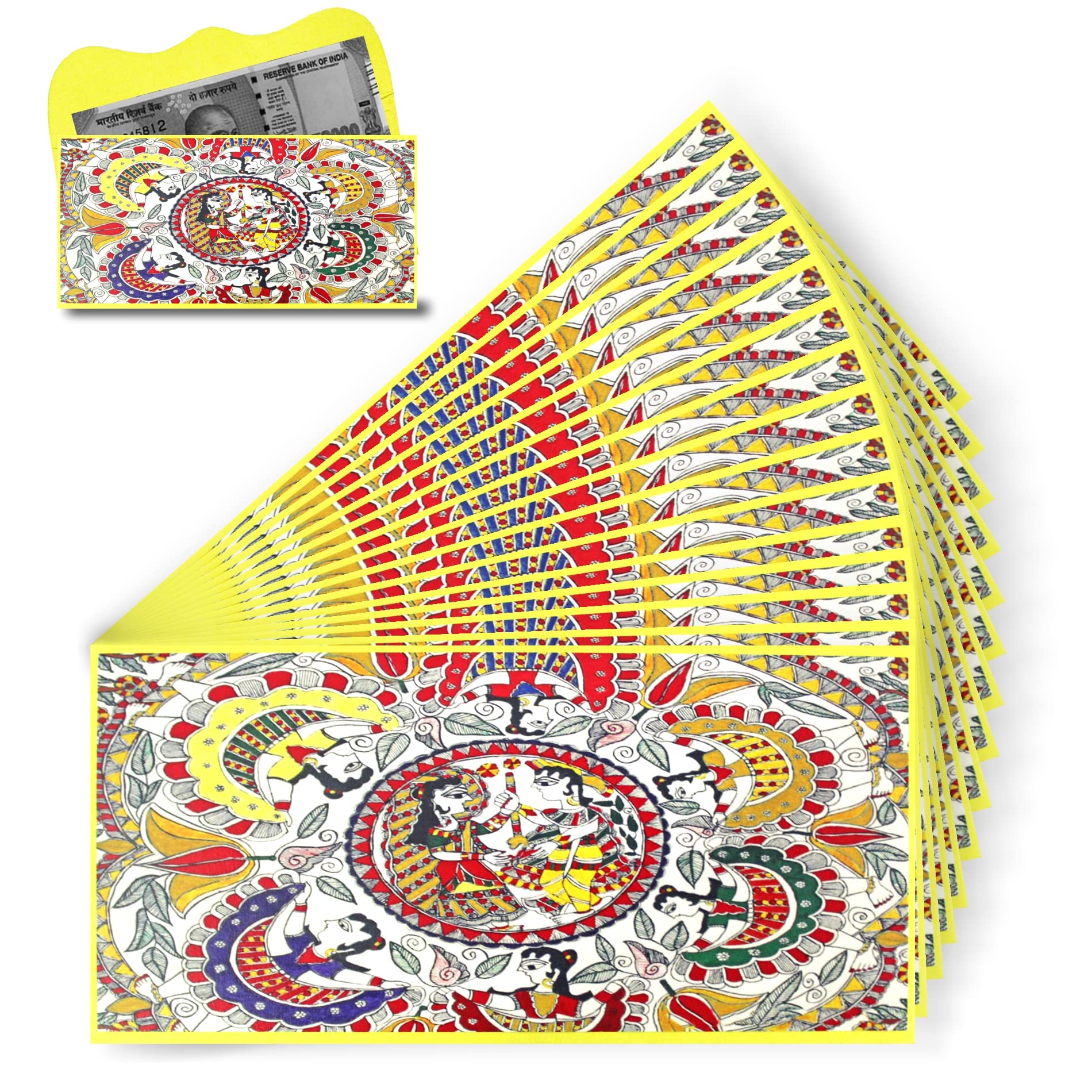 Home Genie Radha Krishna Dancing with Gopies Shagun Envelope for Gifting Money on Wedding & Any Other Ocassion | Sagan | Milni | Engagement | Birthday | Marriage | Diwali | Rakhi (Pack of 15)