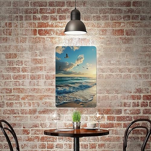 Miniatura 8 de Seagulls Flying over Ocean Waves at Sunset Metal Tin Sign Wall Decor Retro Sign for Home Living Room Bedroom Coffee Wall Decor Halloween Christmas
