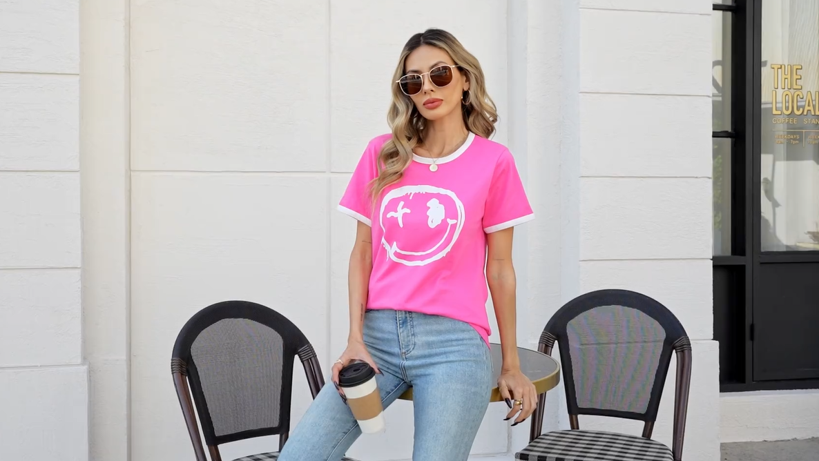 T-shirt Donna Manica Corta In Poliestere Con Stampa 3D, Girocollo, Top Casual Estivo, Vestibilità Larga