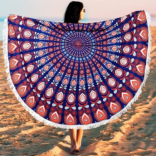 Miniatura 4 de Benefeet Sox Toallas de playa redondas grandes y redondas, toalla de playa con mandala, de microfibra, de secado rápido, sin arena, gruesa, bohemia,
