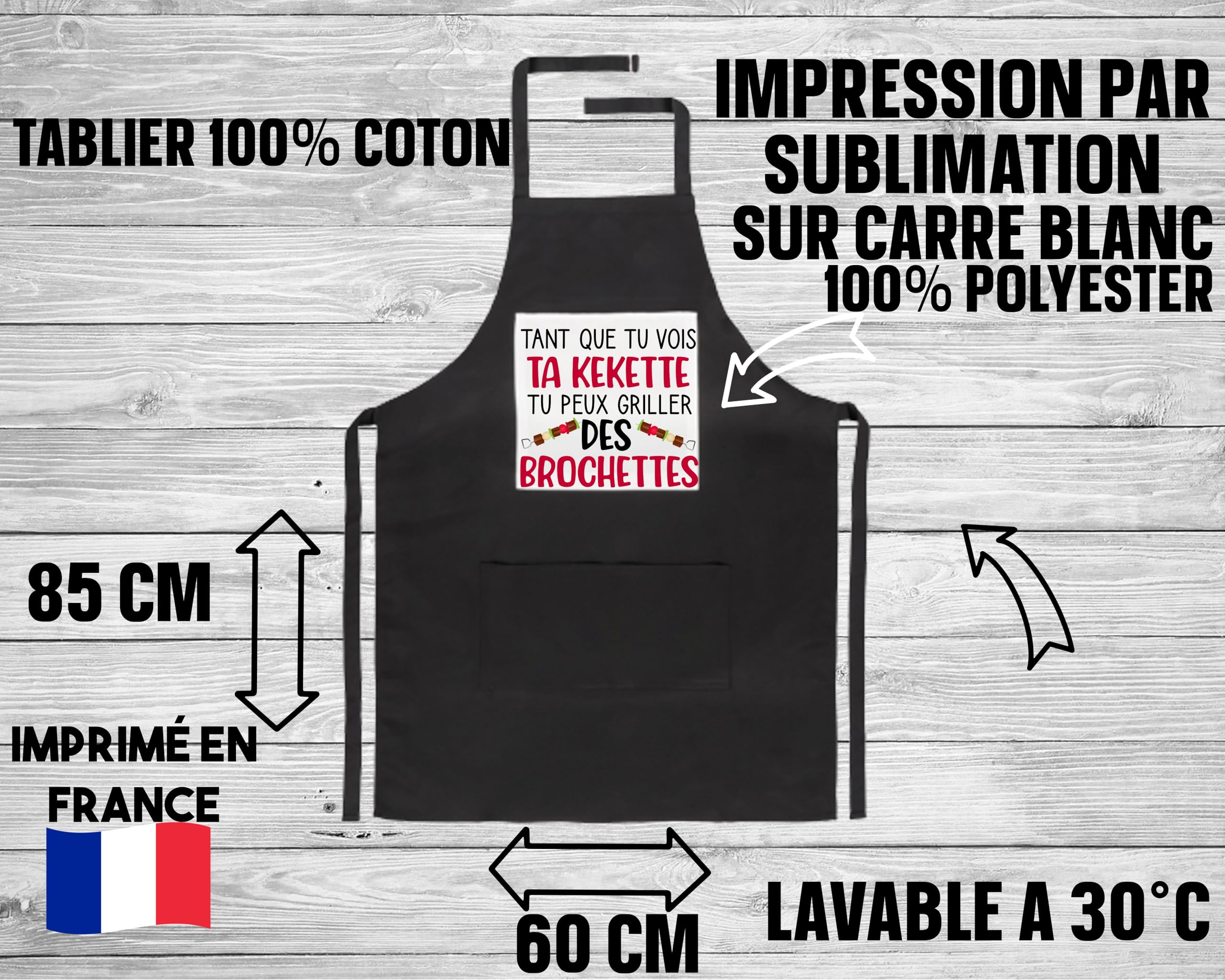 Tablier humour homme barbecue – Cadeau drôle papa beauf ou pote marrant – Phrase rigolote brochettes – Idée cadeau EVG, fête des pères – Imprimé en France