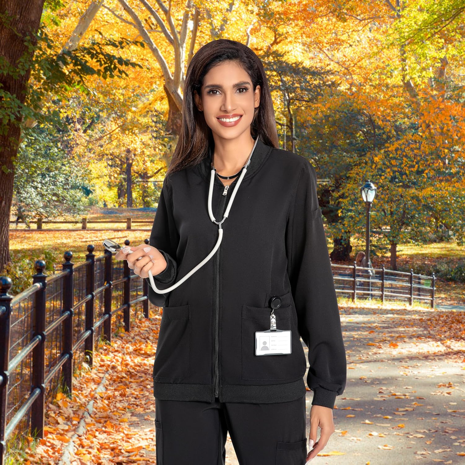 Scrub Jackets for Woman, Zip Front Nurse Jacket-4-Way Stretch Fabric Coat - Image 5