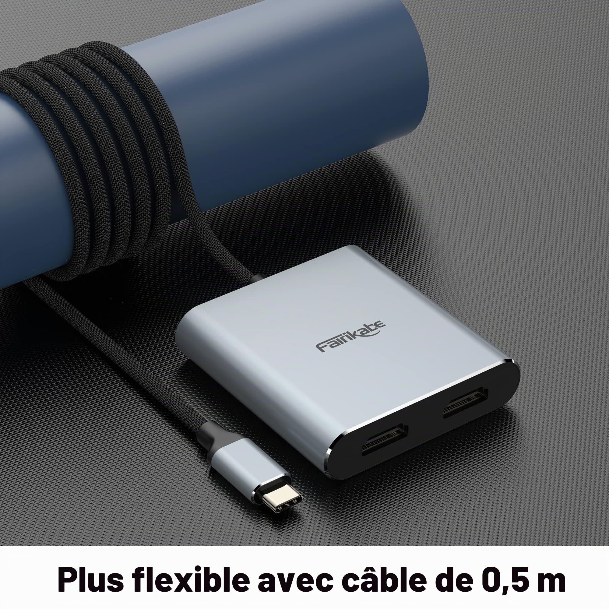 Fairikabe Adaptateur USB C vers Double HDMI 4K 60 Hz, USB C Splitter 2 moniteurs Affichage étendu, concentrateur HDMI de Type C (Mode DP Alt requis) Compatible avec Thunderbolt 3