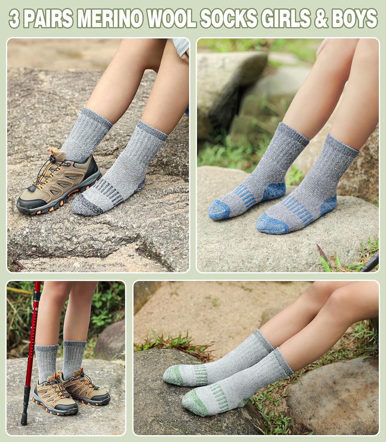 LANLEO Kids Merino Wool Hiking Socks Boys Girls Winter Thermal Warm Thick Cozy Cushion Boot Crew Socks - Image 2