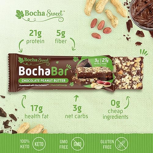 Miniatura 3 de BochaSweet - Barra de proteínas Keto, barra de chocolate y mantequilla de maní, 0.74 oz de colágeno alimentado con hierba, baja en carbohidratos,