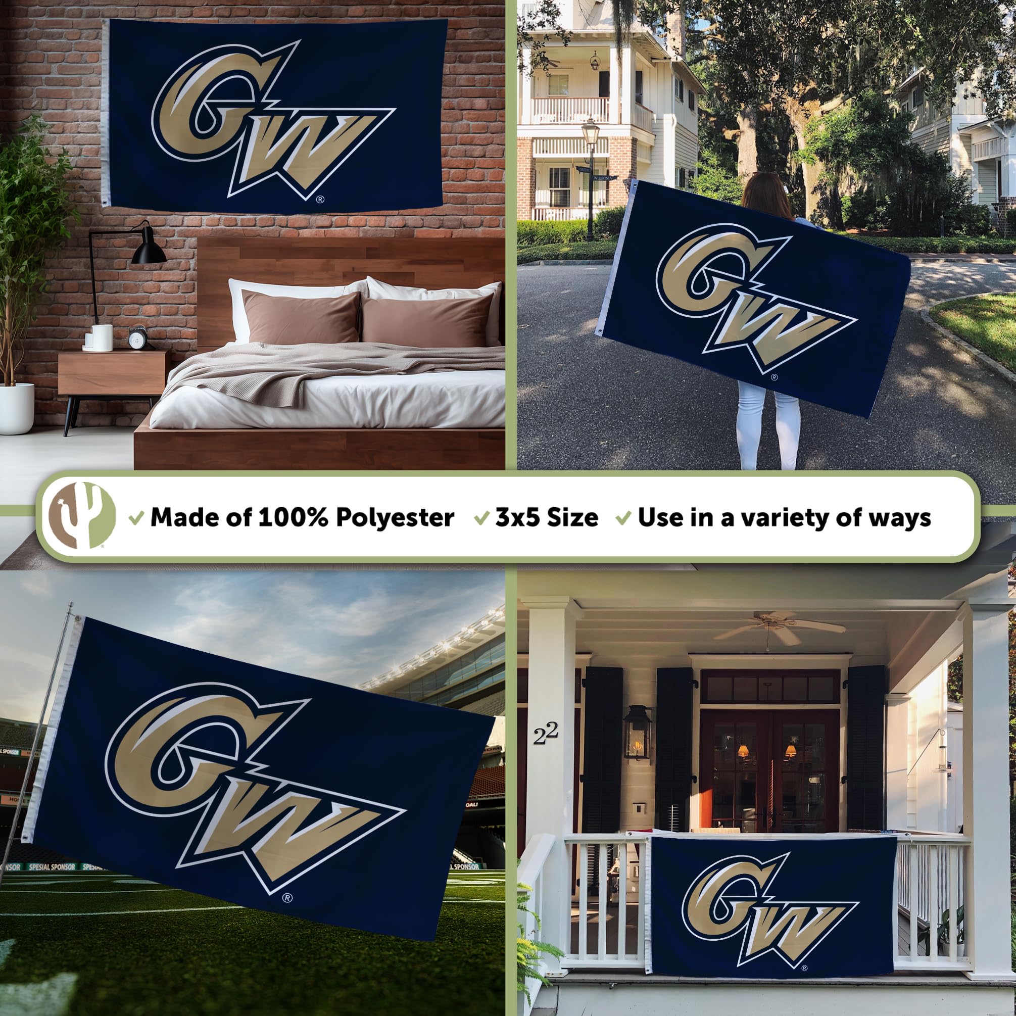 George Washington University Flag 3x5 Ft – Desert Cactus Licensed College Banner, 100% Polyester