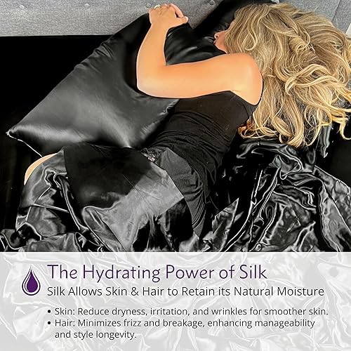 Miniatura 6 de Mulberry Park - Juego de sábanas de 4 piezas de seda de morera 100% pura, 19 momme, grado 6A, certificado Oeko-TEX, negro, tamaño King