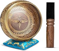 Vista 16 de Juego de cuencos tibetanos cantadores – Grado maestro de bronce con tono puro y arte Thangka – Hecho a mano en Nepal por Himalayan Bazaar