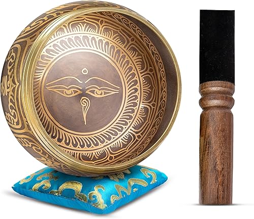 Miniatura 63 de HIMALAYAN BAZAAR - Juego de cuencos tibetanos de 4 pulgadas, fácil de tocar, auténtico, hecho a mano para meditación, sonido de 7 chakras, curación