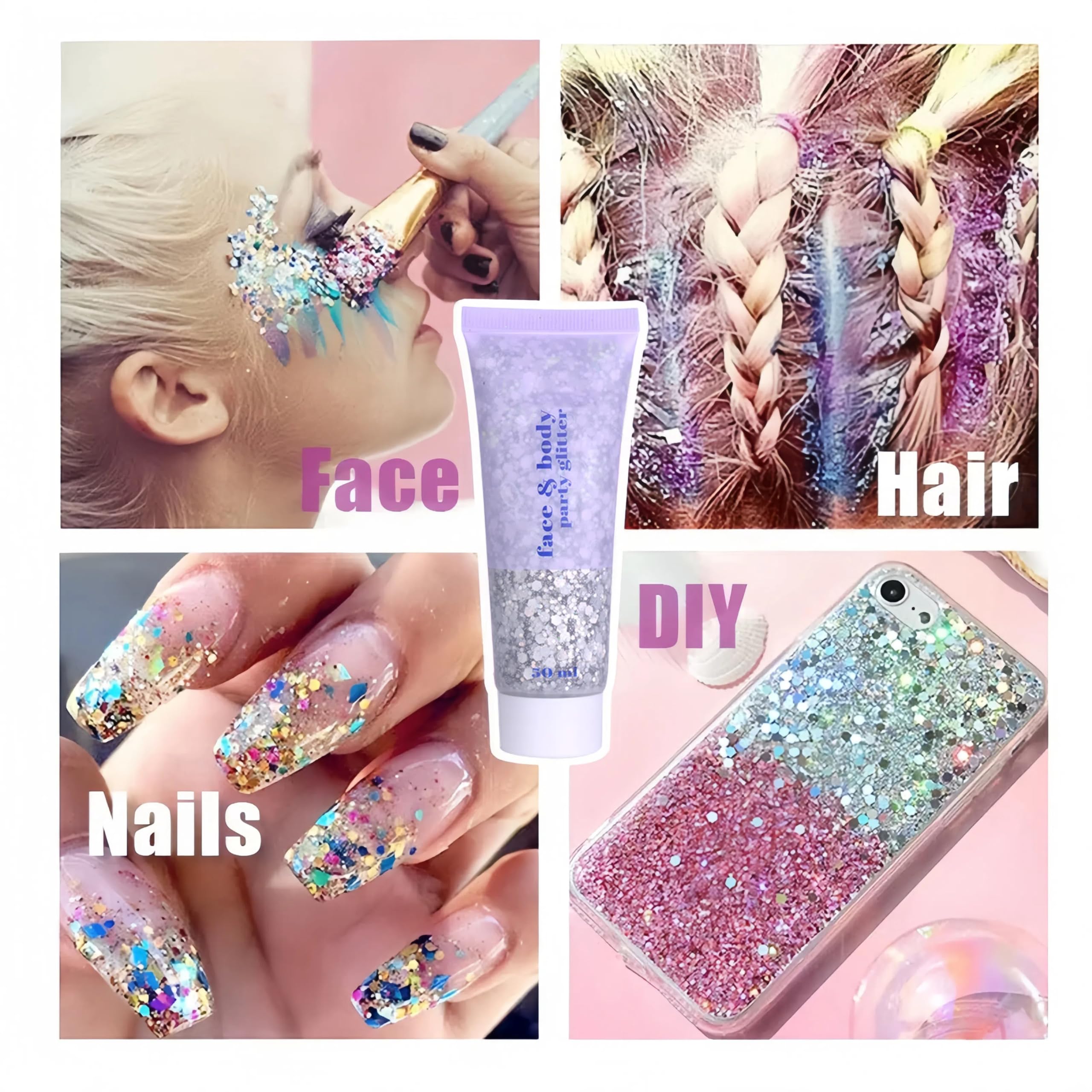 EOGRFW Body Glitter Gel,Face Glitters Body Gel for Girl,50ml Shimmer Liquid Eyeshadow,Chunky Glitter for Face Hair Nails DIY Makeup,Holographic Glitter Gel Festival Glitter Makeup (Gold) - Image 4