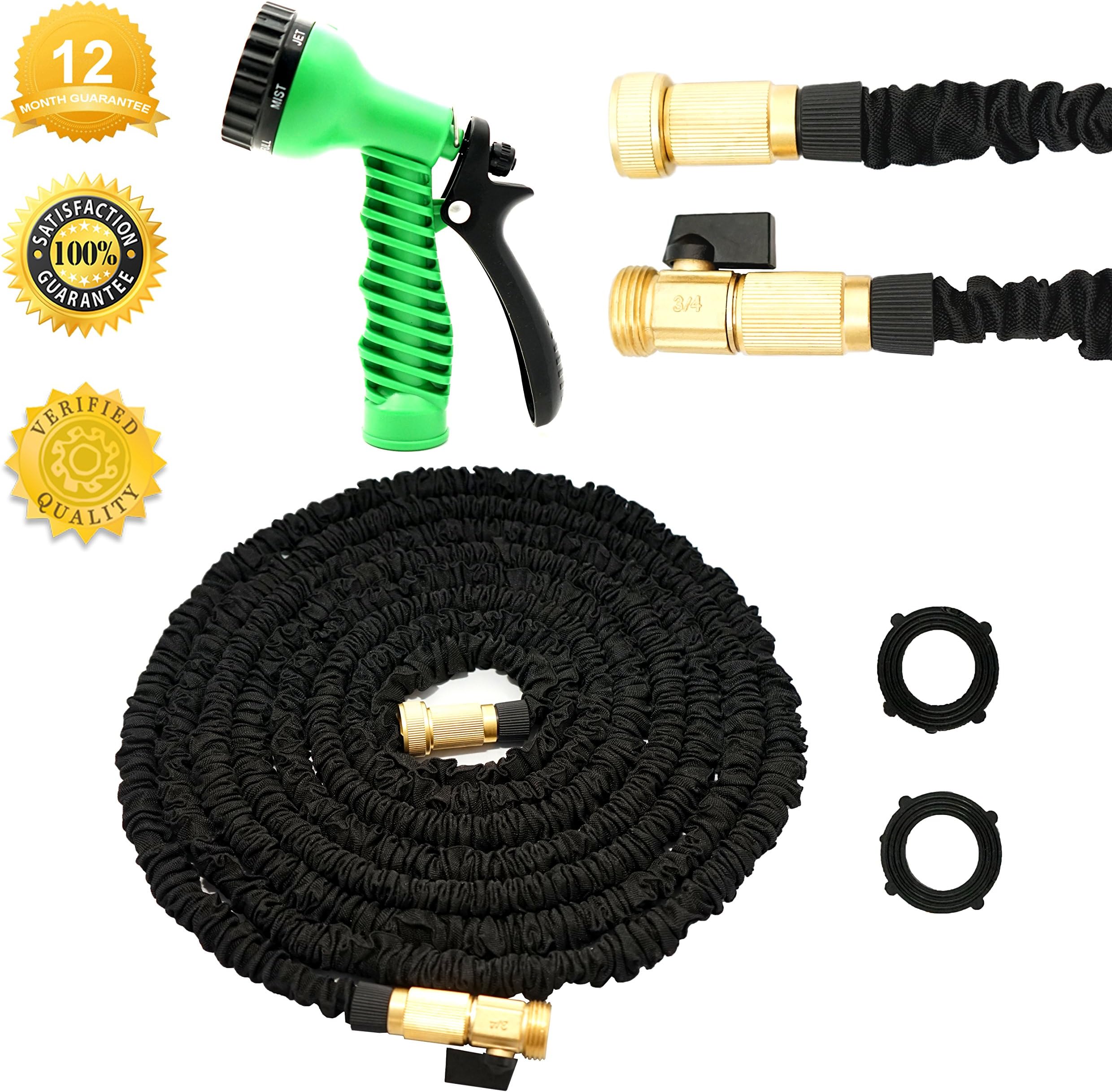 Upgraded 2016 50' Expandable Garden Hose / Strongest Expandable Hose with Solid Brass Ends / Double Latex Core and 7 Function Spray Nozzle / 3/4 (50 feet)