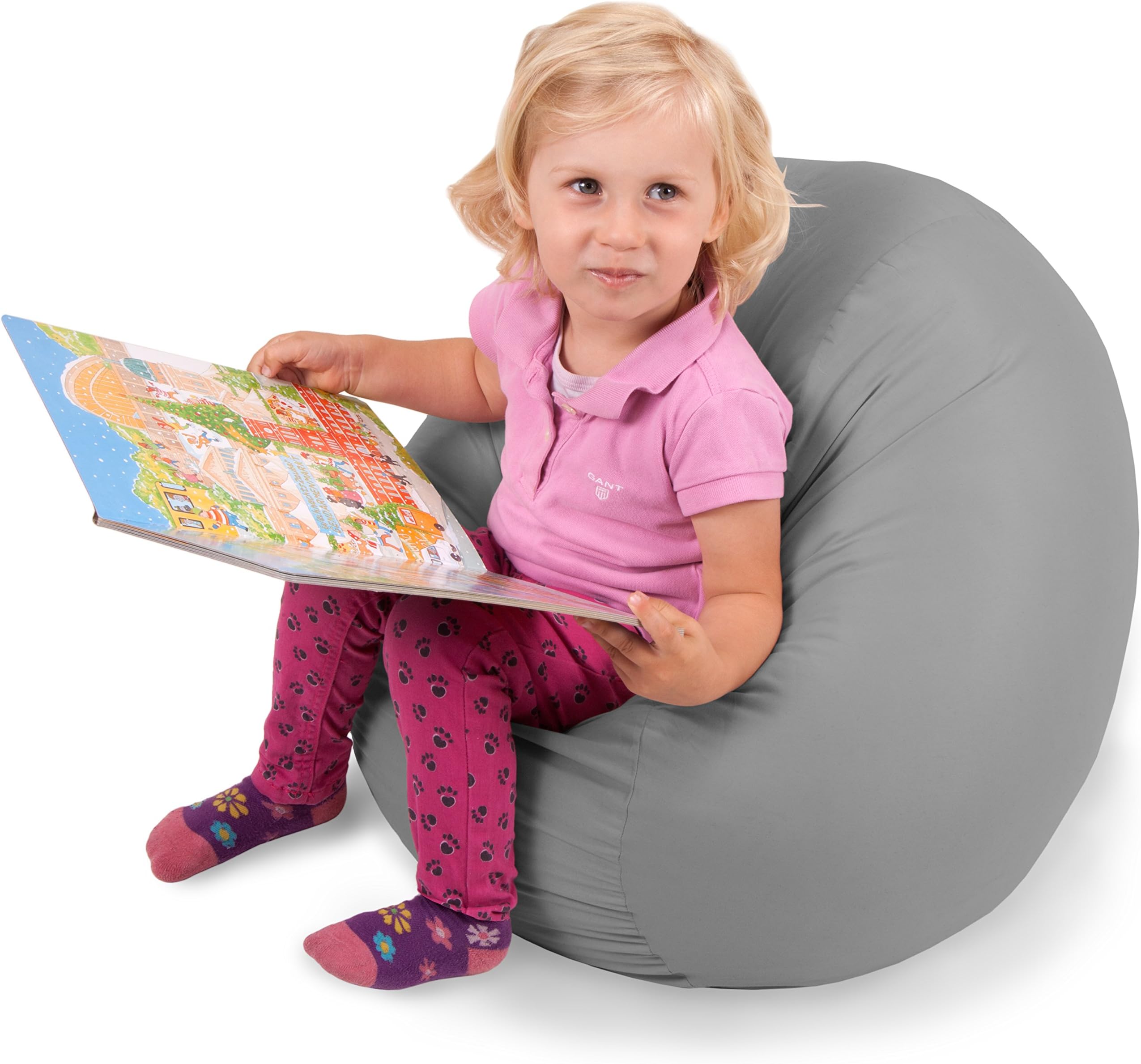 Junior King-Sized Bean Bag Chair in Steel Grey - Machine Washable Big Comfort Cover with Soft PolyCloud Filler - Cozy Lounger & Bed - Toddlers Love This Huge Sack - Indoor Furniture by Panda Sleep