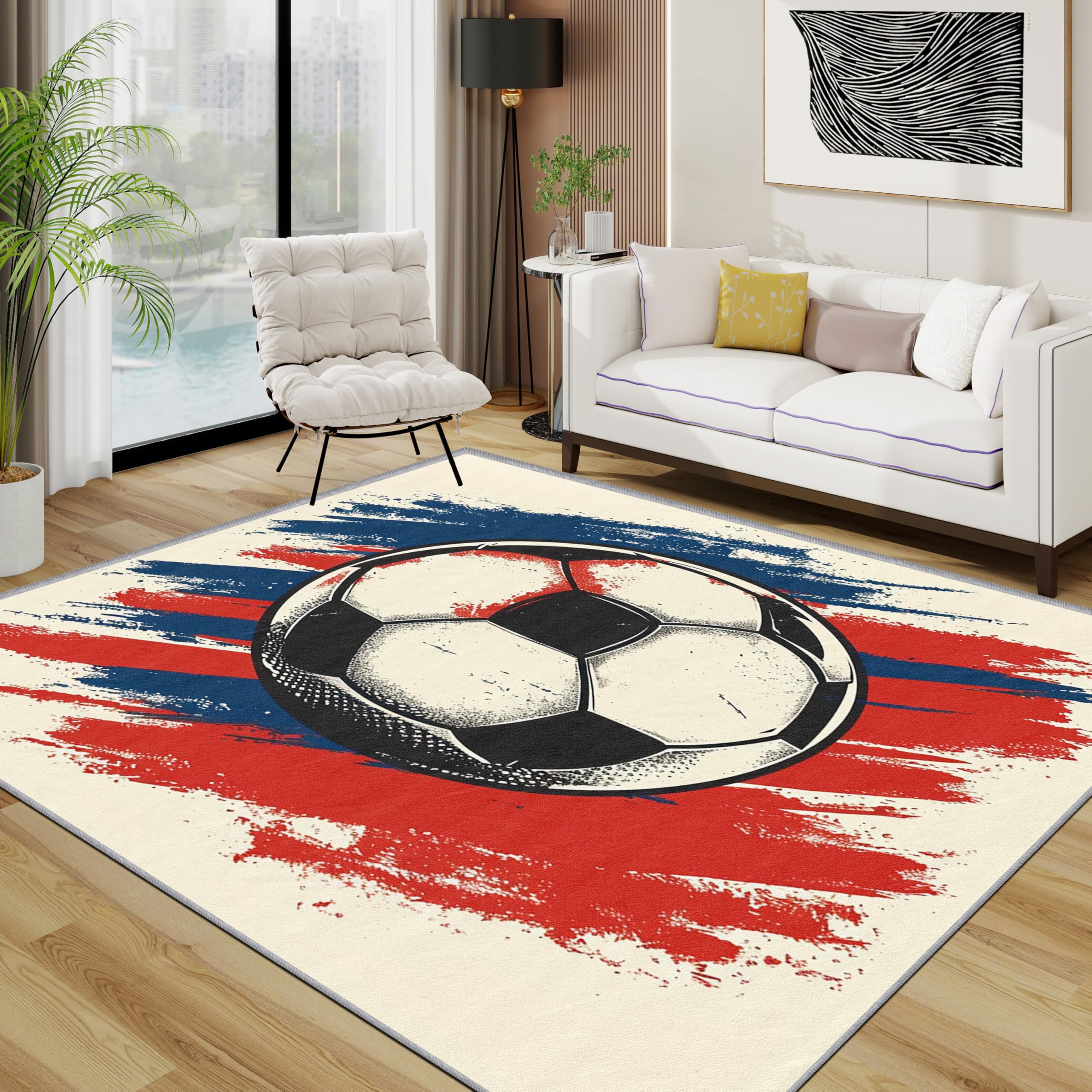Football Rug - Colourful Soccer Artistic Small Rugs for Bedroom 40x60, Sports game boys Floor Mat Soft Washable Non Slip Indoor Mats, Football Home Decor โ image 1