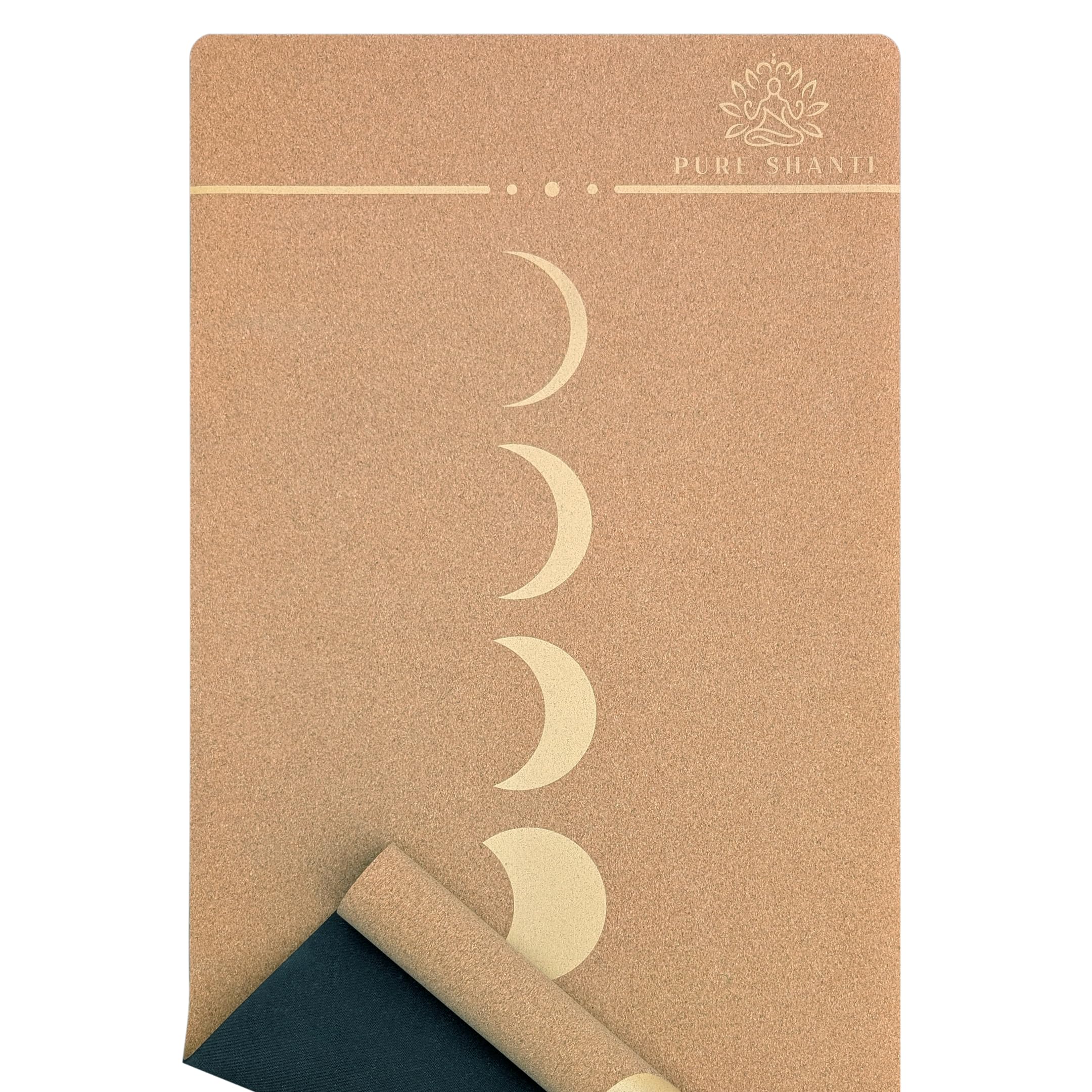 Pure SHANTI Esterilla de yoga de corcho y caucho natural, antideslizante, diseño de luna elegante, práctica de yoga con tierra, agarre perfecto, 183 x 61 x 0,3 cm