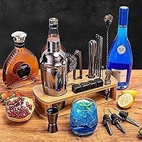 Vista 5 de ONOTEC Kit de camarero con soporte, juego de coctelera de acero inoxidable con herramientas de barra de acero inoxidable, para regalo de Navidad