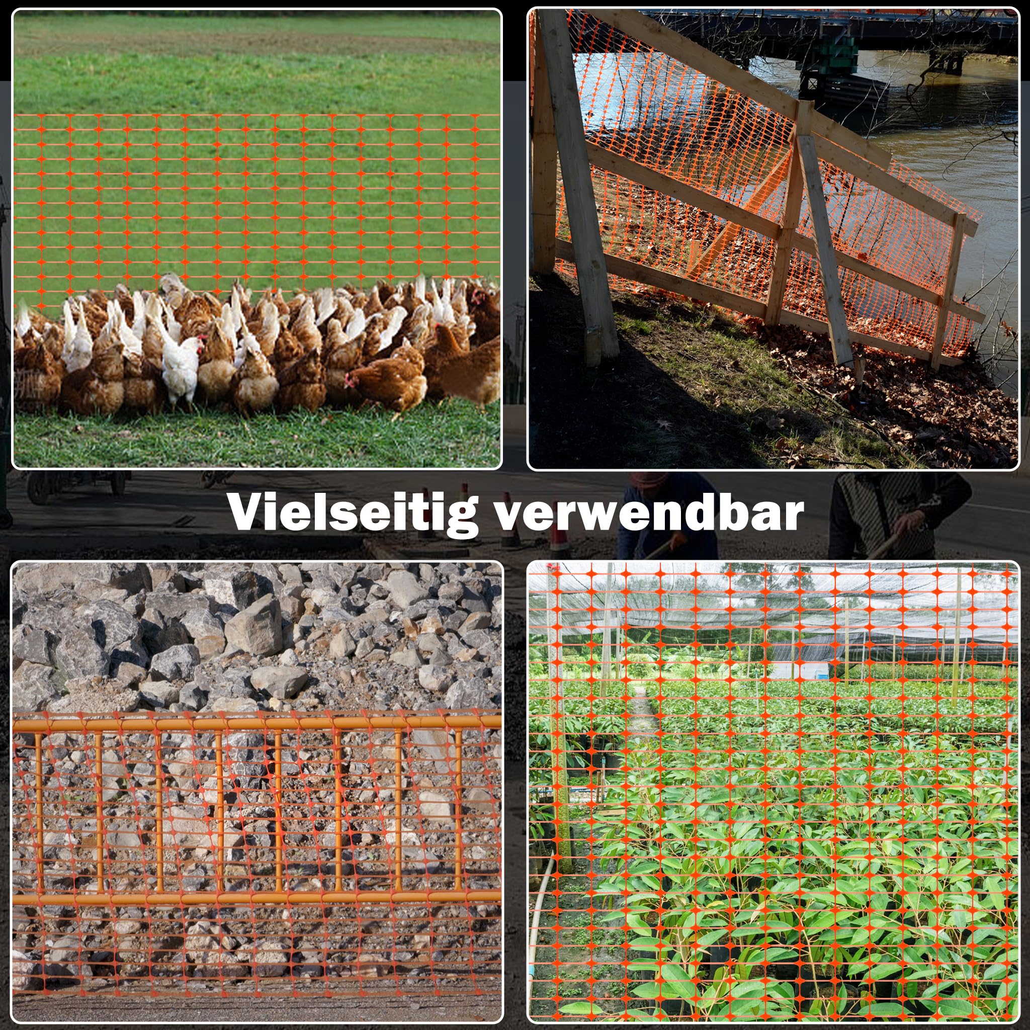 UISEBRT Valla de plástico de protección, valla de seguridad, red de advertencia, valla de limitación, valla de jardín, flexible, color naranja, 1 x 80 m