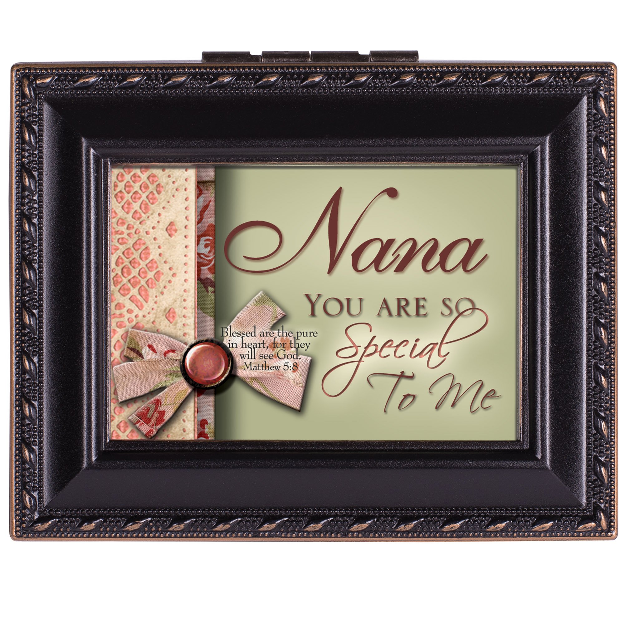 Cottage Garden Nana Special Black Rope Trim 4.5 x 3.5 Tiny Square Jewelry Keepsake Box