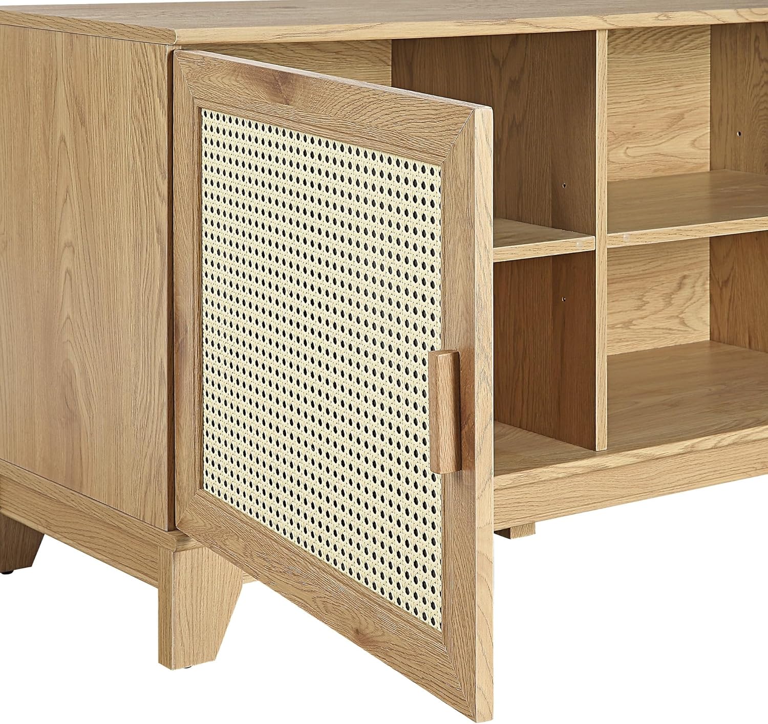 Manhattan Comfort Sheridan Modern Cane 55 Inch TV Stand with 6 Compartments, 3 Soft Close Doors, and Cable Management, Stylish Free Standing Entertainment Center and Media Console, Nature