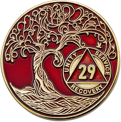 Miniatura 226 de Medallón/Ficha/Ficha de Recuperación AA Sobriety Mint de 2 Años, Árbol de la Vida Retorcido, Dorado - Negro