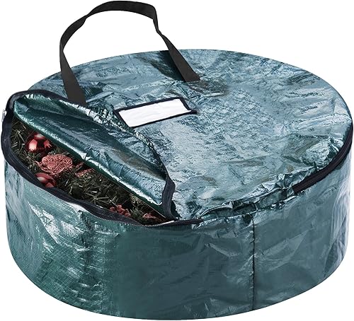 Elf Stor - Bolsa de almacenamiento para coronas de Navidad, con cremallera de 24 pulgadas y asas, contenedor de plástico para coronas y guirnaldas