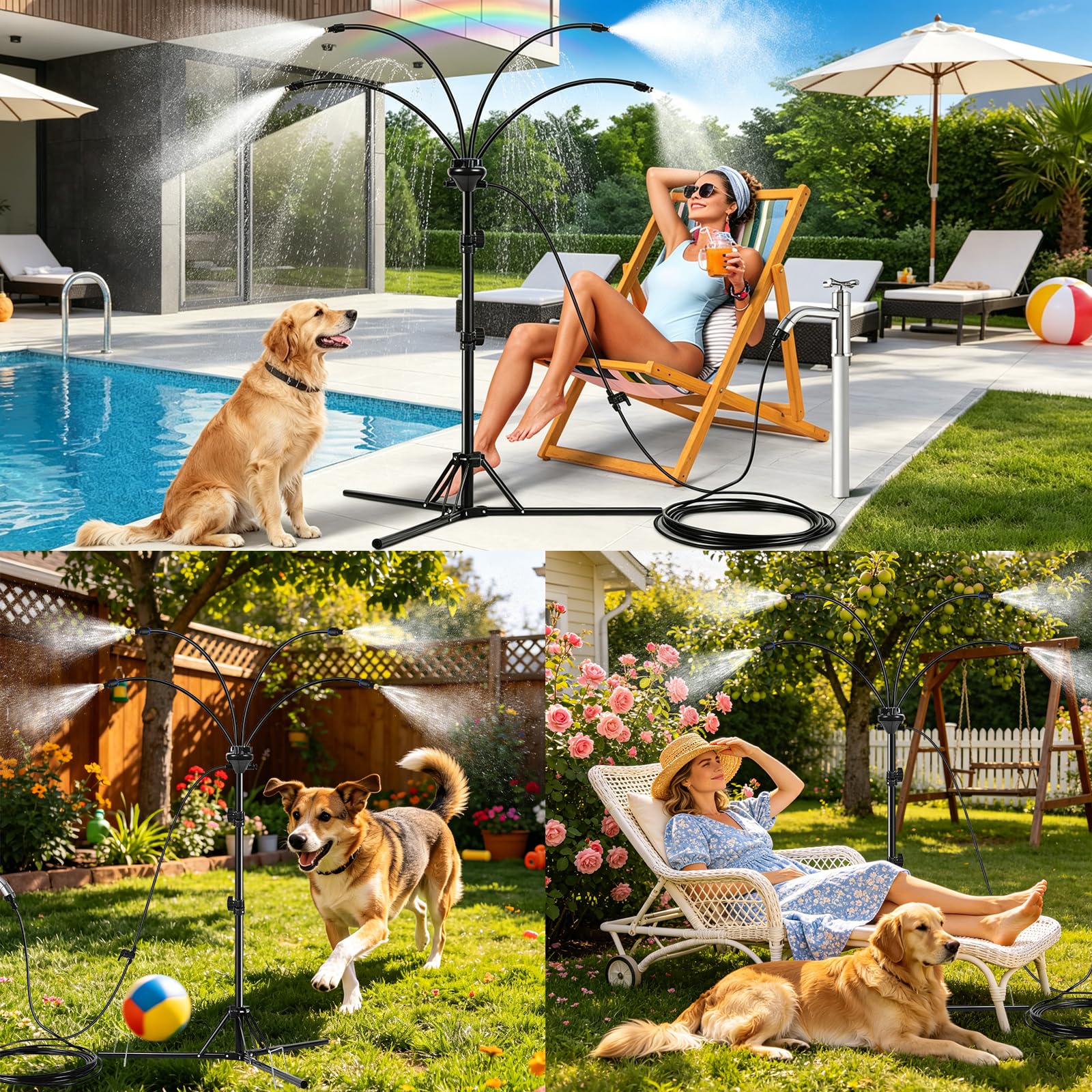 Stehend Sprühnebel Kühlung Bewässerungssystem, Outdoor Fan Misting System, Wassernebel Kühlsystem mit 8m Wasserleitung, Wasserzerstäuber für Terrasse, Garten, Rasen