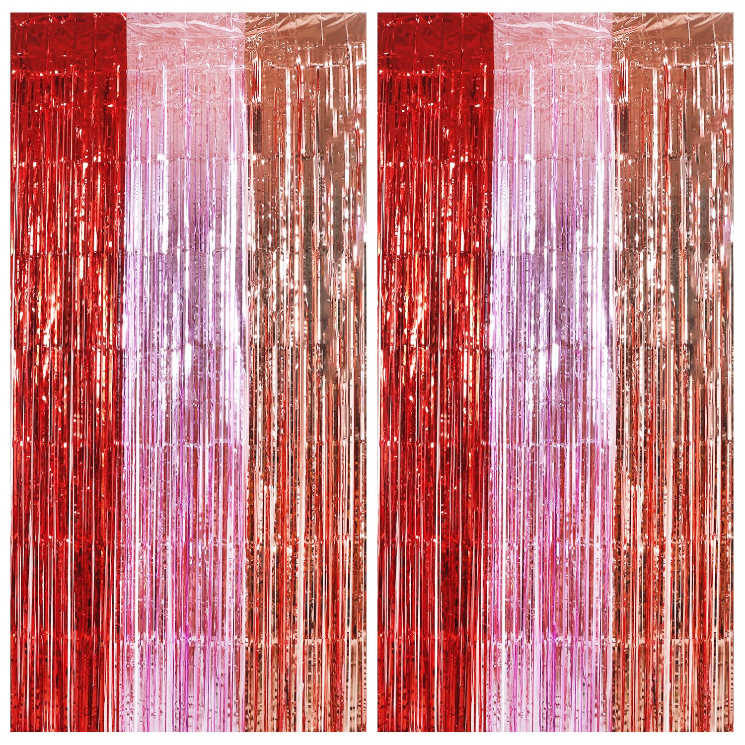 TONIFUL Valentine's Day Door Streamers,Red Pink and Rose Gold Photo Booth Backdrop Metallic Streamers Foil Fringe Curtain for Birthday Valentine's Day Bridal Shower Engagement Party Decoration
