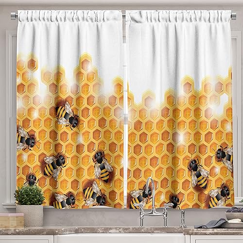 Miniatura 29 de Ambesonne - Cortinas de flores para la cocina, girasoles de verano en acuarela con tonos pastel suaves y pétalos grandes, juego de 2 cortinas para