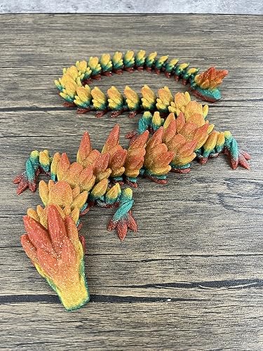 Miniatura 10 de MunnyGrubbers - Juguete para ansiedad de dragón de cristal - Figura coleccionable de plástico flexible de dragón articulado flexible de 26 pulgadas