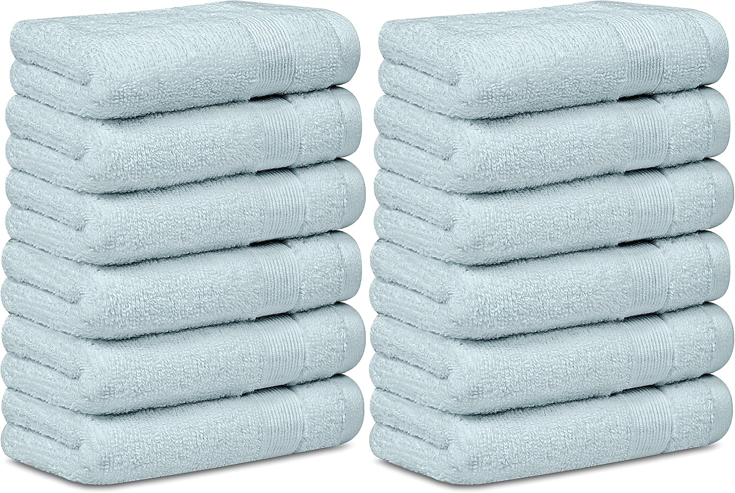 White Classic Resort Collection Soft Washcloth Face & Body Towel Set | 12x12 Luxury Hotel Plush & Absorbent Cotton Wash Clothes [12 Pack, Light Blue] Light Blue 12x12 Washcloths, 12-Pack