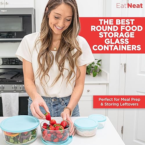 Miniatura 2 de EatNeat 8 recipientes redondos de vidrio para almacenamiento de alimentos con tapas, recipientes de vidrio de alta calidad para preparación de